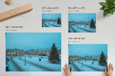 Póster Paisaje invernal, arquitectura clásica, ambiente navideño