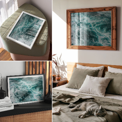 Póster Olas oceánicas turquesas con espuma blanca