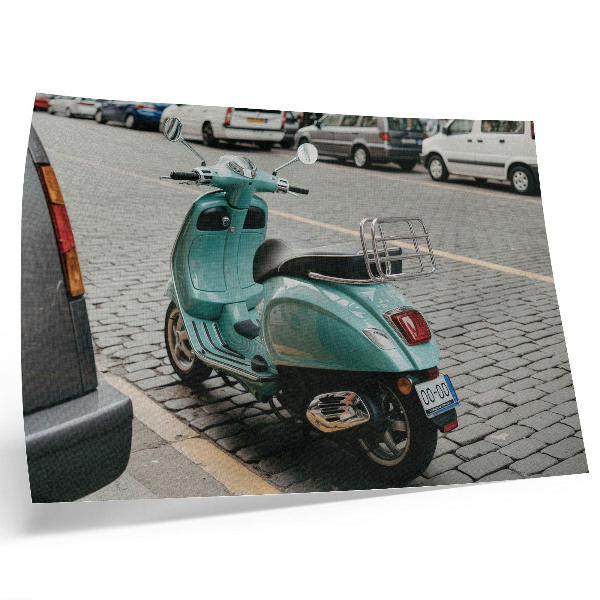 Lámina para cuadro Scooter antiguo, calle adoquinada, fondo urbano