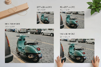 Lámina para cuadro Scooter antiguo, calle adoquinada, fondo urbano