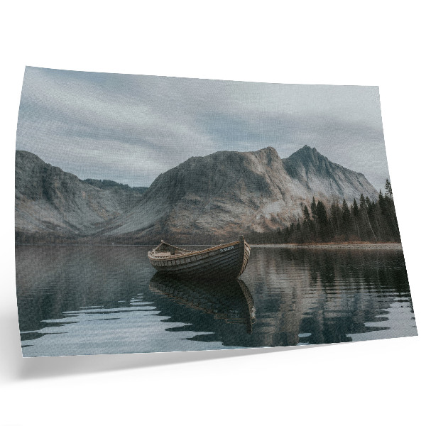 Póster Montañas, lago, barco, paz, armonía