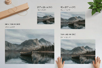 Póster Montañas, lago, barco, paz, armonía