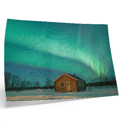 Arte de pared Auroras boreales sobre la cabaña de invierno