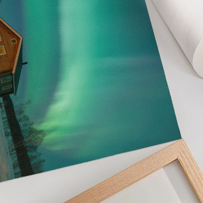 Arte de pared Auroras boreales sobre la cabaña de invierno