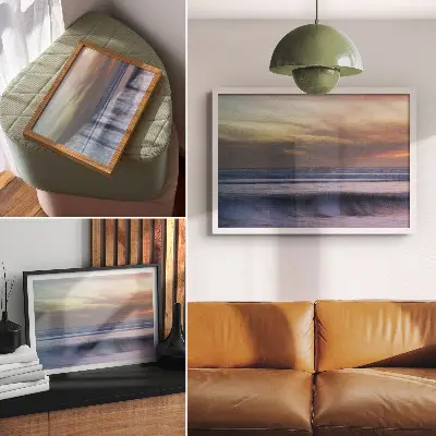 Lámina para cuadro olas oceánicas en tonos pastel al atardecer