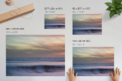 Lámina para cuadro Olas oceánicas en tonos pastel y la puesta de sol.