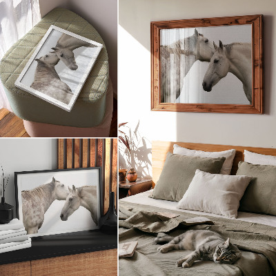 Póster dos caballos en armonía de gris y blanco