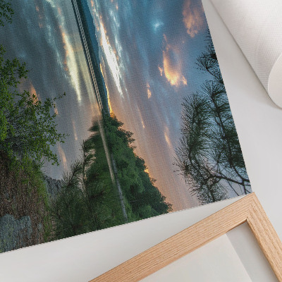 Arte de pared Reflejos del lago, cielo verde, árboles tranquilos
