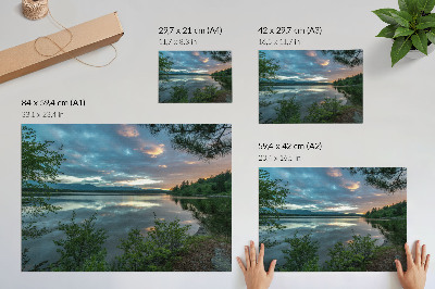 Arte de pared Reflejos del lago, cielo verde, árboles tranquilos