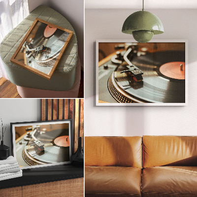 Póster Gramófono con ambiente musical vintage y nostálgico