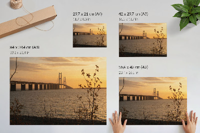 Lámina para cuadro puente al atardecer con un árbol