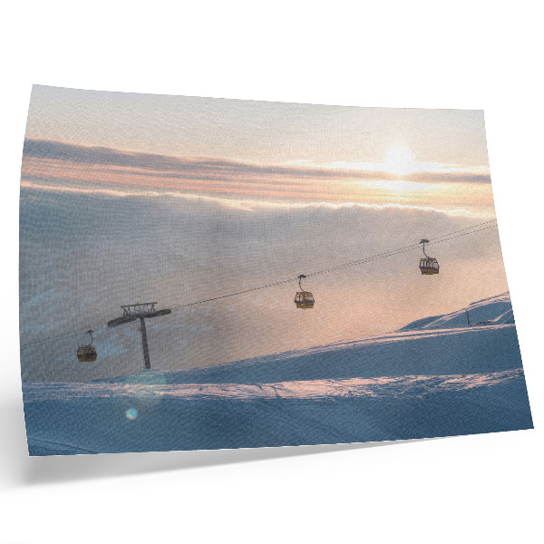 Lámina para cuadro Paisaje invernal con teleférico