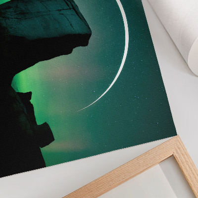 Lámina para cuadro Cielo nocturno, rocas, tonos verdes, atmósfera cósmica
