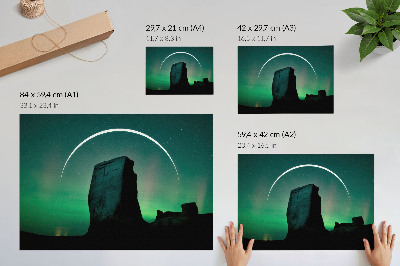 Lámina para cuadro Cielo nocturno, rocas, tonos verdes, atmósfera cósmica