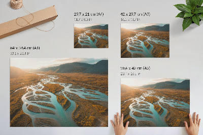 Arte de pared Río majestuoso, colinas doradas, agua turquesa