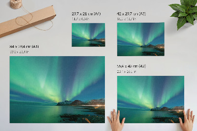 Póster Aurora boreal sobre el mar, una atmósfera mágica
