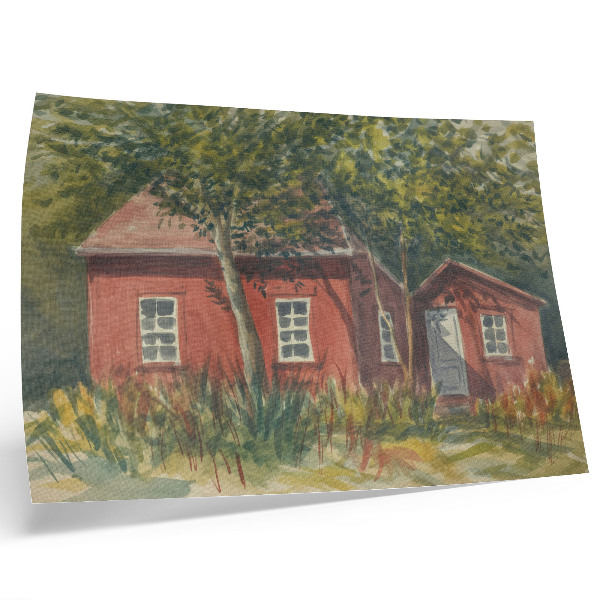 Póster Casa de madera, árboles, exuberante vegetación, idílico