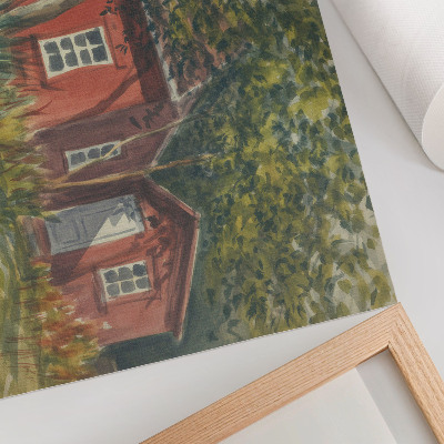 Póster Casa de madera, árboles, exuberante vegetación, idílico