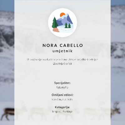 Lámina para cuadro Paisaje invernal pintoresco con renos y montañas.