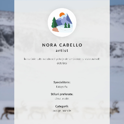 Lámina para cuadro Paisaje invernal pintoresco con renos y montañas.