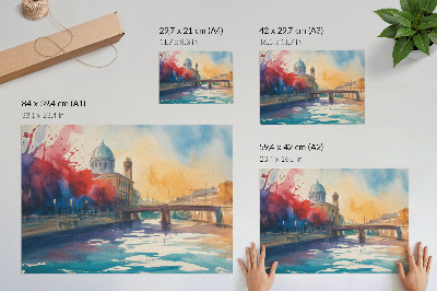Arte de pared Reflejos de agua en la cúpula de un puente urbano con acuarela
