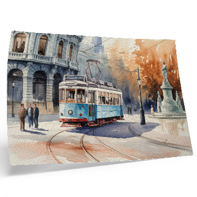 Arte de pared Elegancia de acuarela de tranvía urbano antiguo