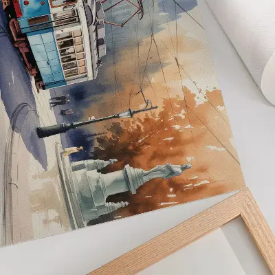 Arte de pared diseño de tranvía urbano antiguo con elegancia de acuarela