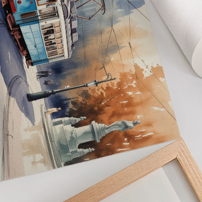 Arte de pared Elegancia de acuarela de tranvía urbano antiguo