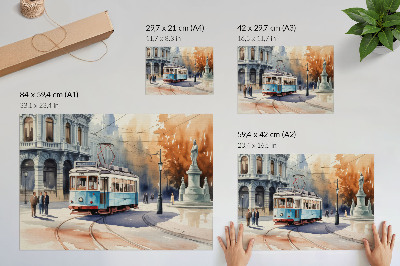 Arte de pared Elegancia de acuarela de tranvía urbano antiguo
