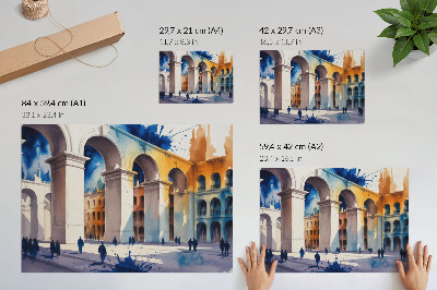 Póster Arquitectura urbana, acuarela, elegantes arcos