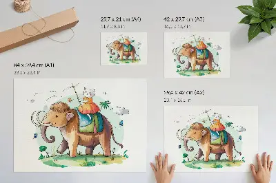 Arte de pared gato sobre un mamut con temática de magia natural fantástica