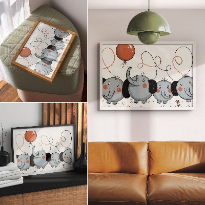 Póster Elefantes con globos, limpieza, diversión, alegría