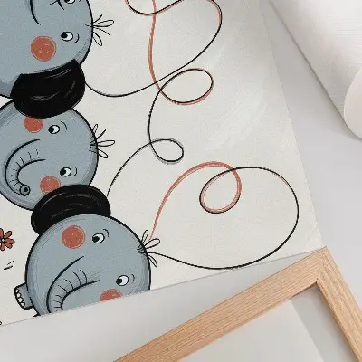 Póster de elefantes con globos que representa limpieza, diversión y alegría