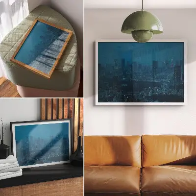 Arte de pared luces nocturnas de la metrópolis con rascacielos modernos