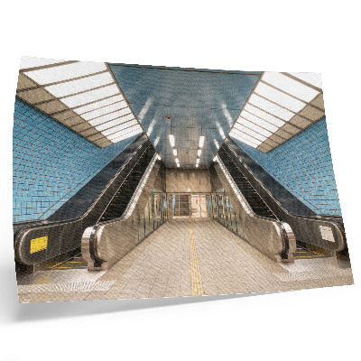 Arte de pared Escaleras modernas con azulejos azules y simetría