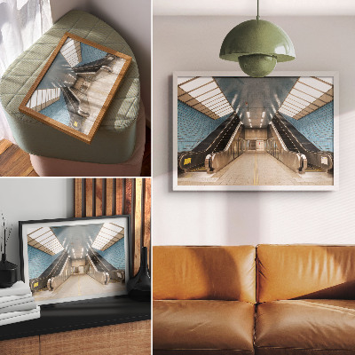 Arte de pared Escaleras modernas con azulejos azules y simetría