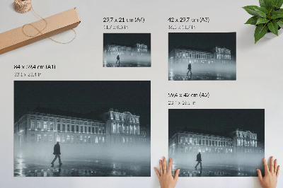Lámina para cuadro niebla nocturna en la ciudad con edificio monumental