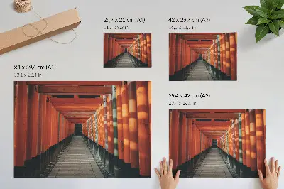 Arte de pared columnas con túnel naranja de simetría y profundidad