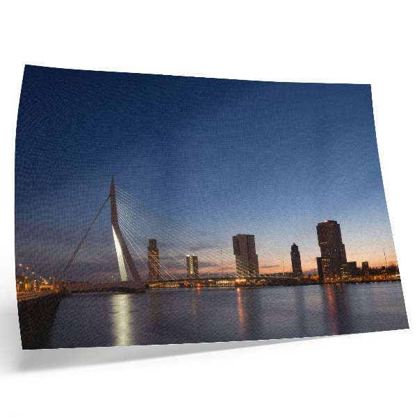 Arte de pared Puente y ciudad al atardecer con luces brillantes de la ciudad