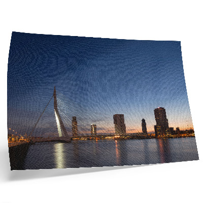 Arte de pared Puente y ciudad al atardecer con luces brillantes de la ciudad