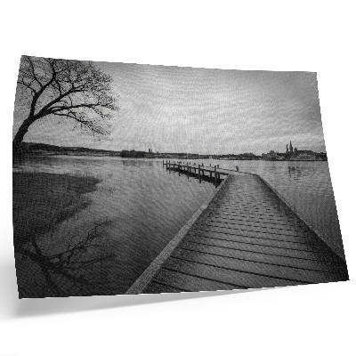 Arte de pared Paisaje en blanco y negro, muelle de madera, lago tranquilo