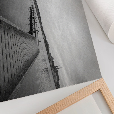Arte de pared Paisaje en blanco y negro, muelle de madera, lago tranquilo