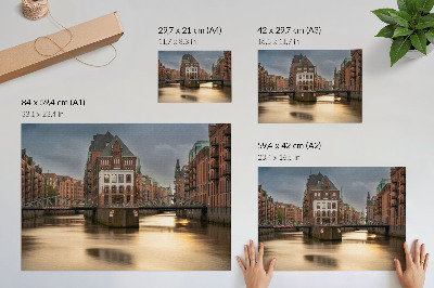 Póster Arquitectura atmosférica, puente, atardecer, agua tranquila