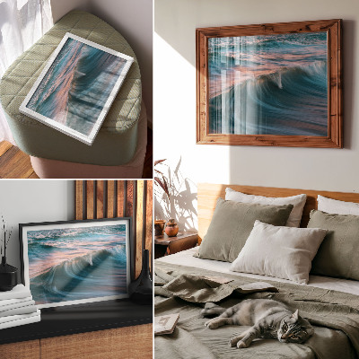 Lámina para cuadro Ondas dinámicas de atardecer turquesa y azul