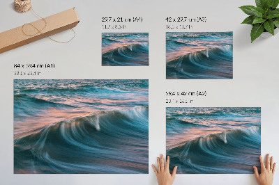 Lámina para cuadro Ondas dinámicas de atardecer turquesa y azul
