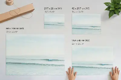 Arte de pared olas del océano con diseño minimalista de surfista en calma