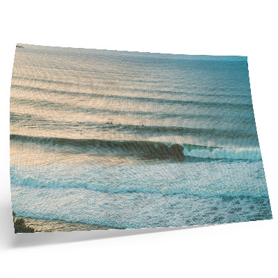 Póster Olas del océano, horizonte tranquilo, surfistas