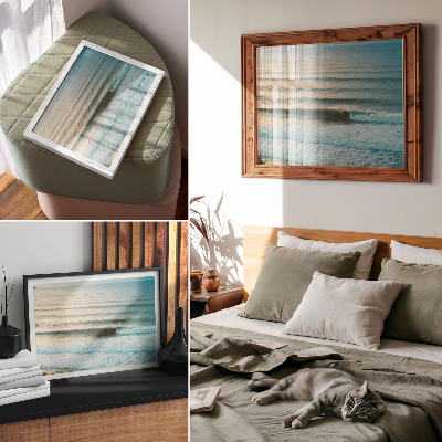 Póster Olas del océano, horizonte tranquilo, surfistas