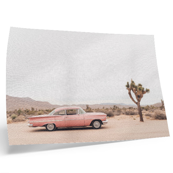 Arte de pared Un coche retro en el desierto junto a un árbol solitario.