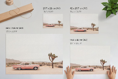 Arte de pared Un coche retro en el desierto junto a un árbol solitario.